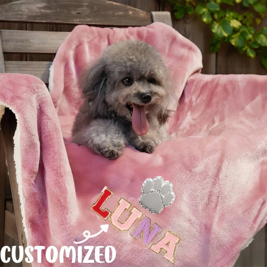 Pet Custom Name Blanket, Personalized Dog Name Blanket, Dog Memorial Blanket, Warm Dog Blanket,Letter color random