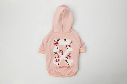 NONOR Dog Clothes WOOF Fashion Sakura Dog Jacket Pet Dog Hoodies Winter French Bulldog Pugs Sports Dog Jacket M-4XL