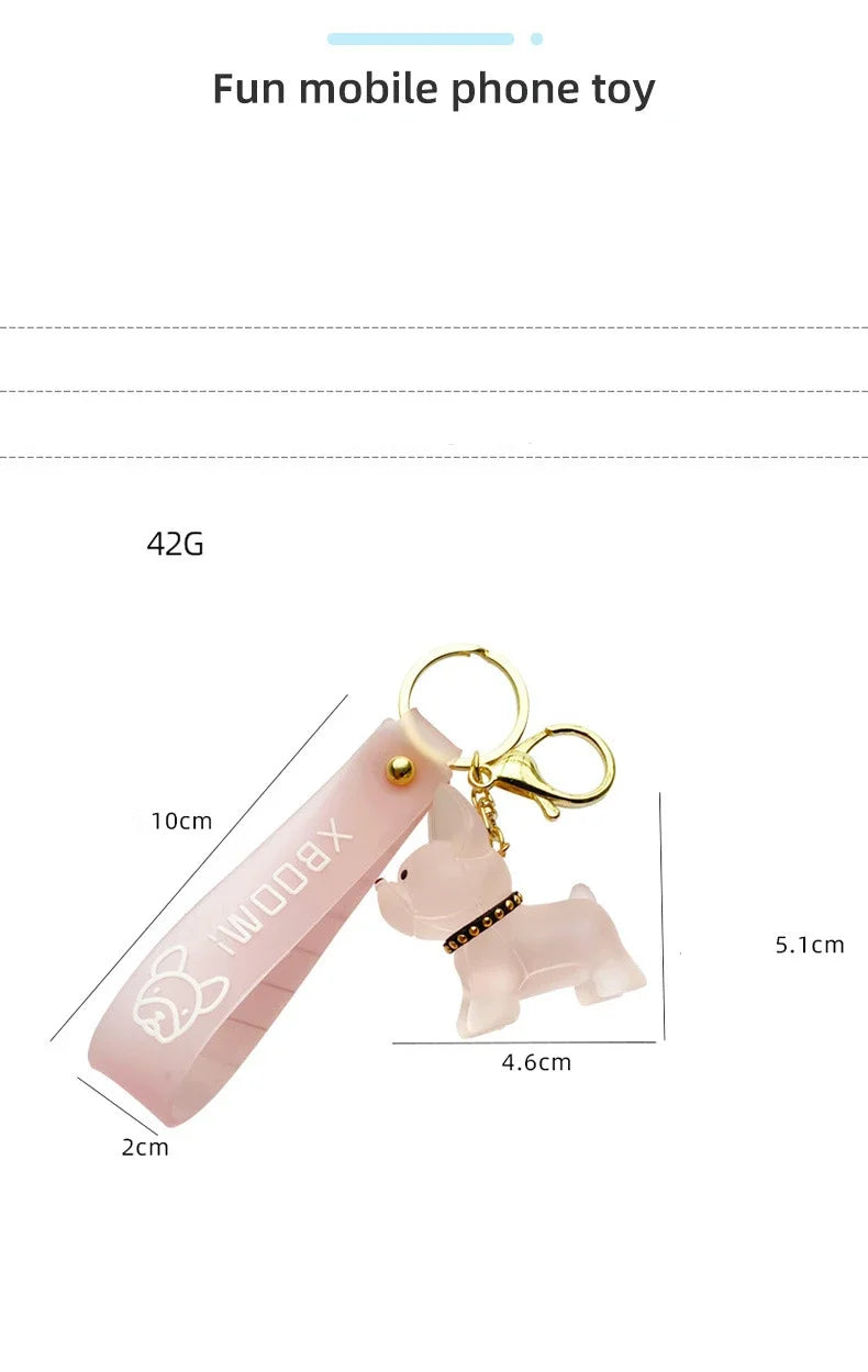 Transparent Colorful Dog Keychains Men Car Key Ring Fashion French Bulldog Keychain for Women Bag Pendant Christmas Gift