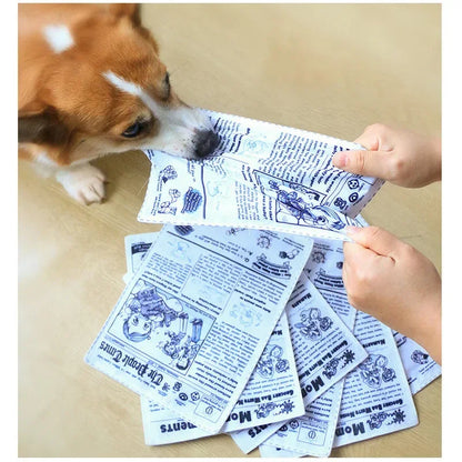 the NEWS DOG - Bite-Resistant Newspaper Dog Toys, Funny Squeaky Sounder, Sounding Paper Small/Medium Chew Dog Toys, French Bull, Easy Clean, Puppy