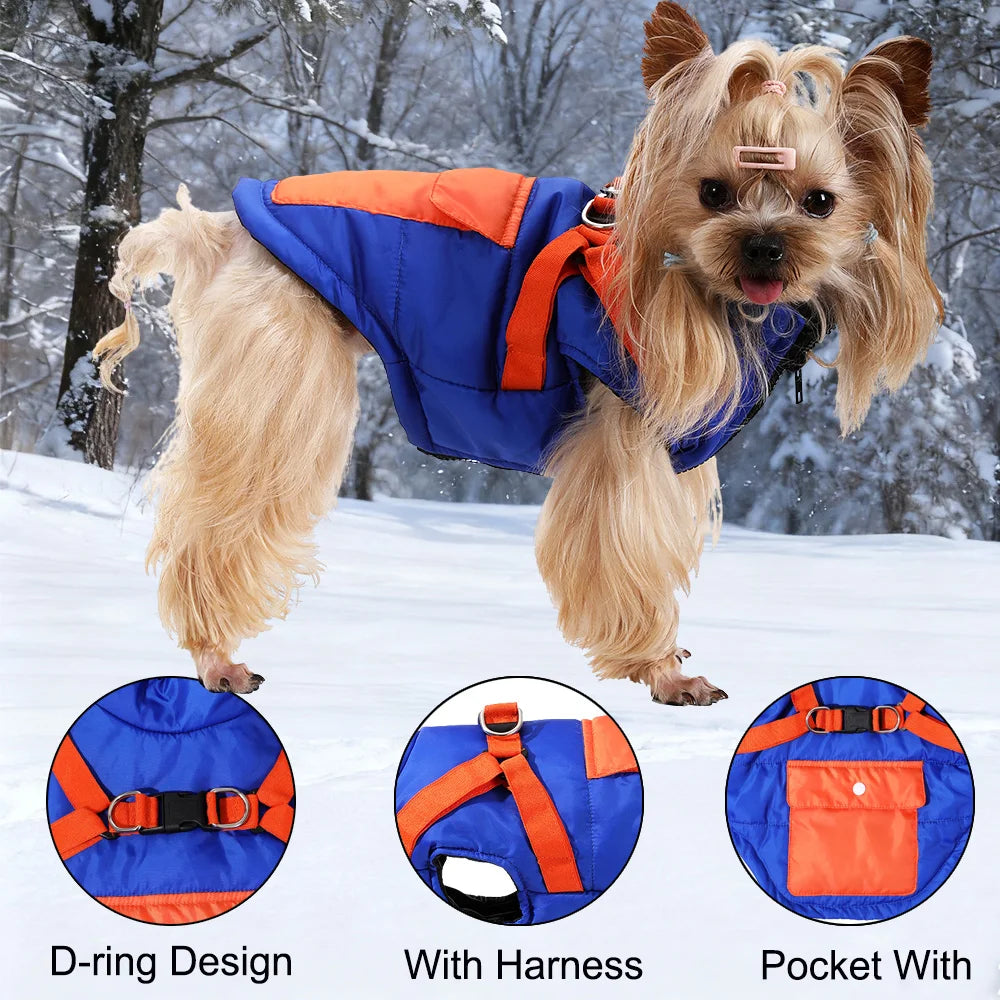 Pet Dog Jacket For Small Medium Dogs Cats With Harness Winter Warm Puppy Clothing Waterproof Coat Yorkshire Bulldog Pug Clothing