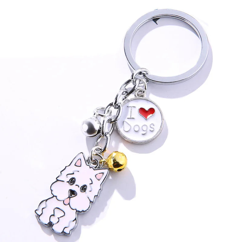 New Popular Cute Metal Dog Key Chain Car For Women Pendant Pet Dog Bell Keychains Jewelry Car Key Ring Party Gift K5222
