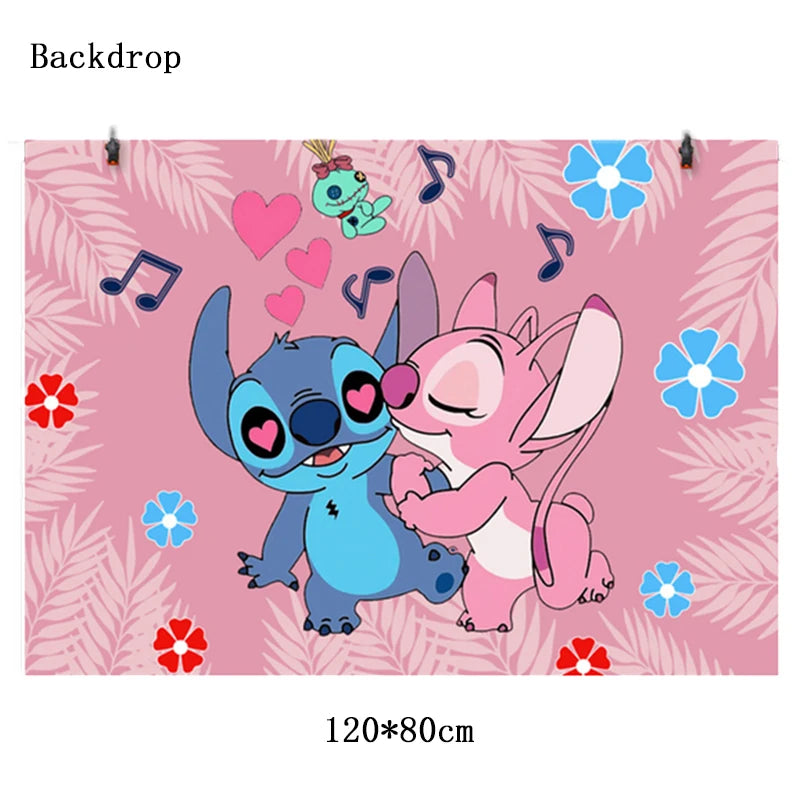 Lilo And Stitch Birthday Decoration Disney Pink Stitch Party Theme Tableware Set Angel Balloons Happy Supplies Kids Girl Favors
