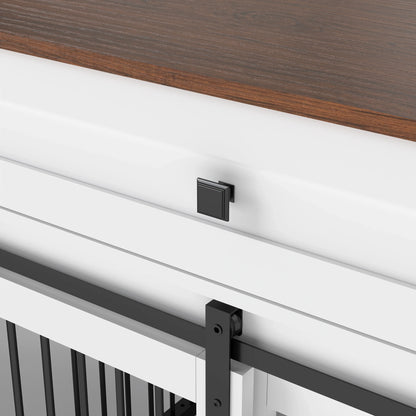 the DOG SPACE - 63 Inch Wooden Double Dog Crate with 2 Drawers and Sliding Door