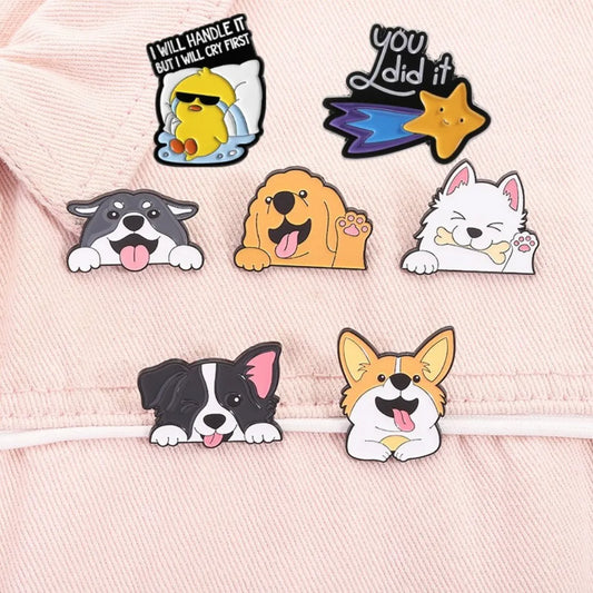 Cartoon Pet Enamel Pin Cute Golden Retriever Border Collie Dog Animal Brooch Backpack Jacket Lapel Badge Jewelry Gift For Friend