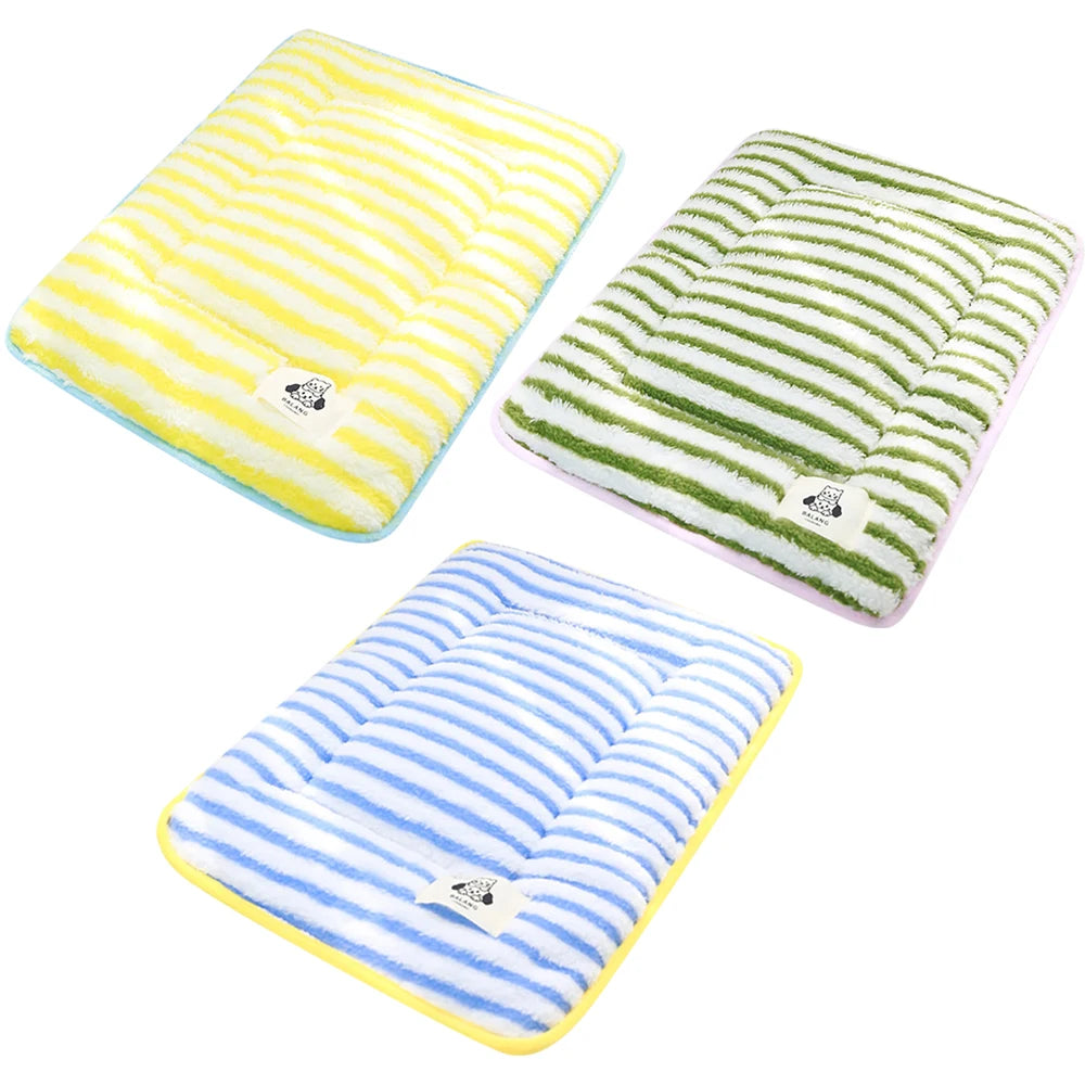 Cozy Flannel Pet Bed Mat - Soft Striped Dog Cat Bed Washable Comfortable Cushion for Small Medium Pets - Stylish Home Decor