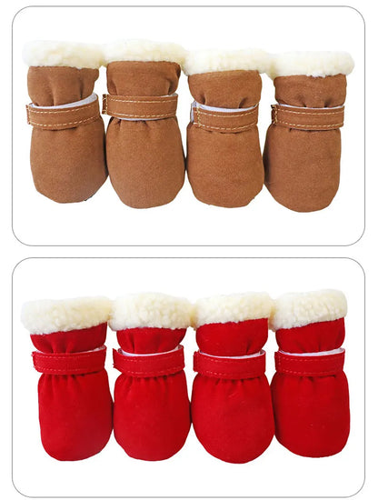 the SNOW DOG SLIPPERS - 4PCS Winter Waterproof Warm Non-Slip Snow Boots for Small Breeds Dogs, Puppy Outdoor Walking Dog Socks, Bootie Pet Paw Care