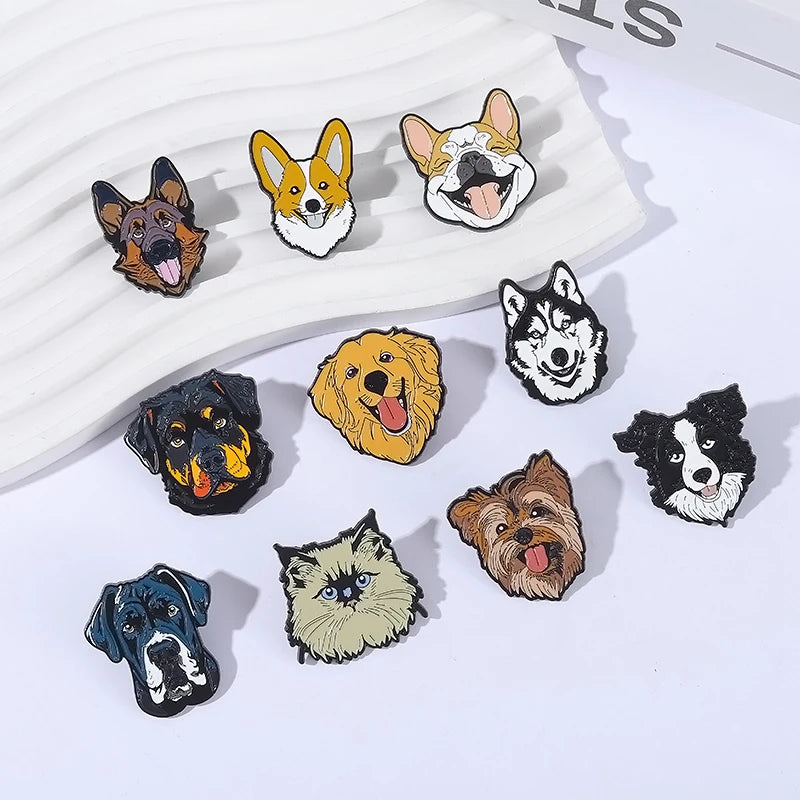 Cute Golden Retriever Border Collie Beagle Collie Enamel Pin Cartoon Pet Dog Animal Brooch Lapel Badge Jewelry Gifts For Friends