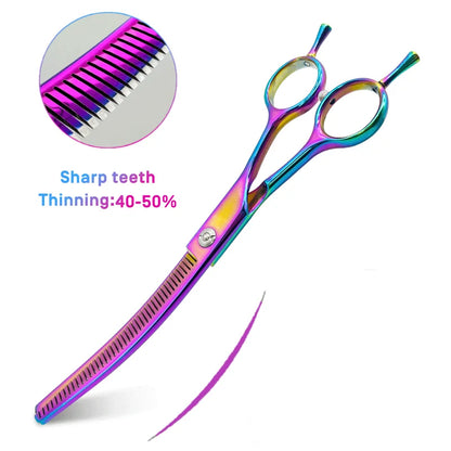 Colorful dog curved thinning shears 7.0 inch professional dog grooming scissors pet curved thinning shears
