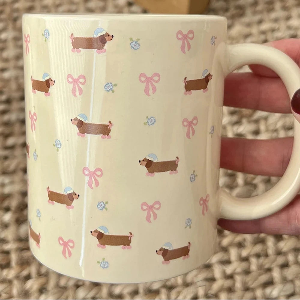 340ML Coffee Mug Cute Dachshund Dog Pattern Ceramic Cup with Handle Coffee Tea Milk Cups Breakfast Water Cup Kitchen Drinkware