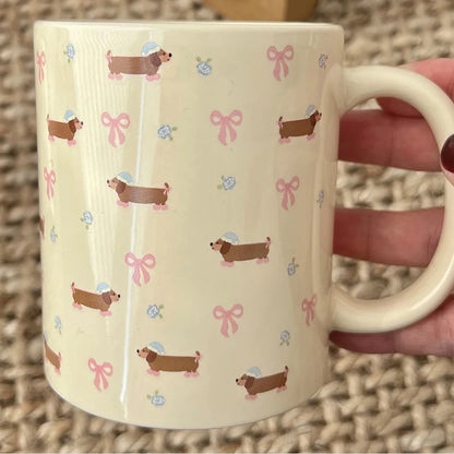 340ML Coffee Mug Cute Dachshund Dog Pattern Ceramic Cup with Handle Coffee Tea Milk Cups Breakfast Water Cup Kitchen Drinkware