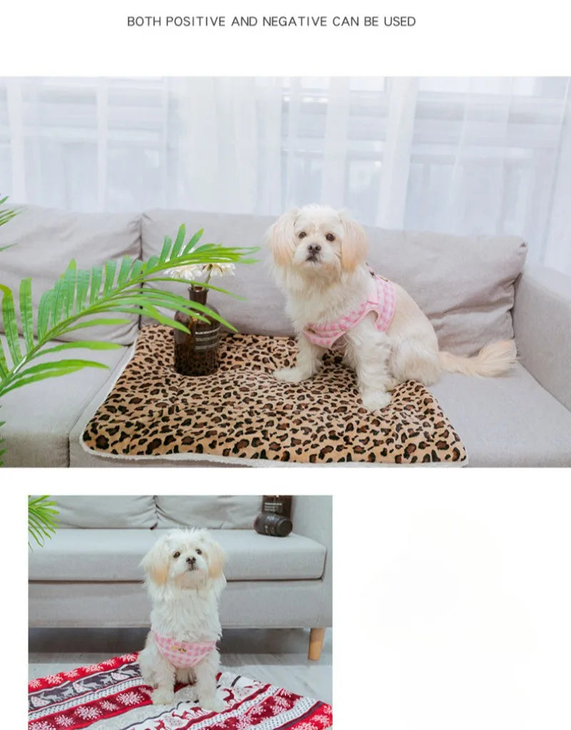 Christmas Dog Pad Thick Flannel Warm Blanket Leopard Print Blanket Dog Pad Camel Foot Pad Thick Cage Pad Pet Blanket Dog Beds