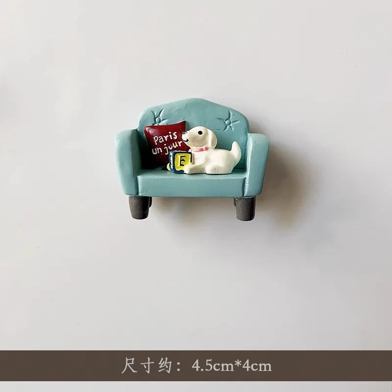 3D Fridge Magnet Puppy Cartoon Cat and Dog Refrigerator Stickers  Anti-theft Entrance Door Decorative Magnetic Creative Message