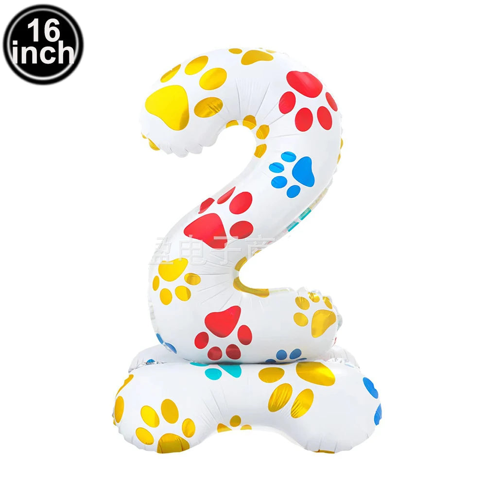 16inch Dog Paw 0-9 Theme Number Foil Balloons Color Dog Birthday Party Balloon Decorations Kids Puppy Party Supplies