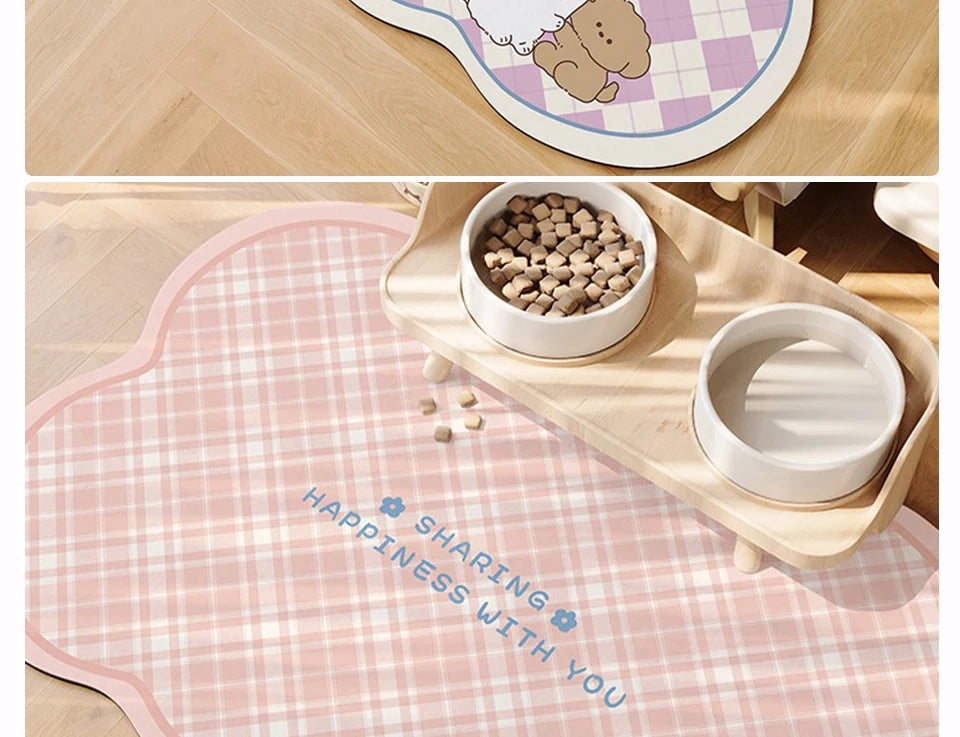 Pet Feeding Mat Waterproof Pvc Leather Carpet Cat Dog Anti-urine Floor Mats Pink Plaid Sweet Home Decoration Rug for Kitchen
