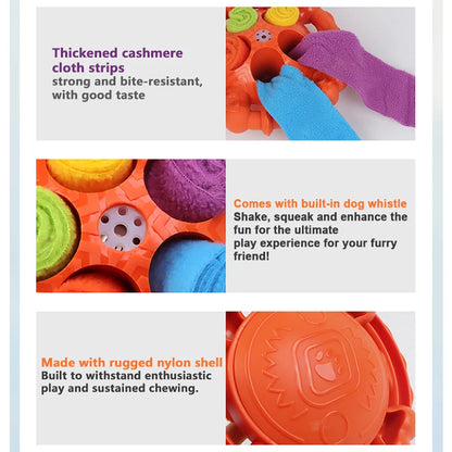 Dog Interactive Toy Colorful Tug Chew Ball with Treat Hiding Ropes, Beef Flavor, Fun Sound Play, Pet Training Stress Relief