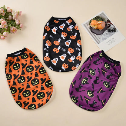 Halloween Ghost Pumpkin Print Dog T-shirt For Small Medium Dogs Cats Breathable Puppy Vest Costume Schnauzer Yorkshire Pet Coat