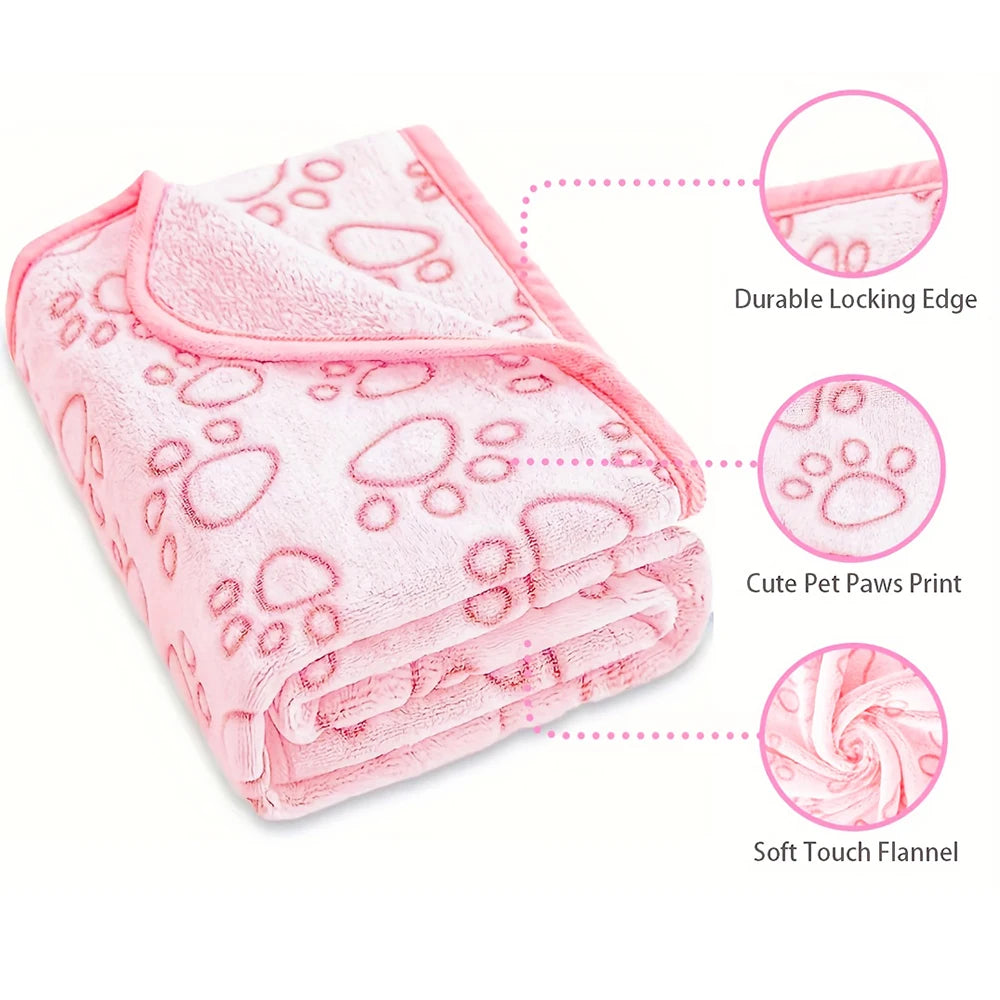 Pink Soft Fluffy Pet Blanket with Paw Print  Warm Comfortable Dog Cat Blanket Mat for Bed or Sofa High Quality Pet Accessories