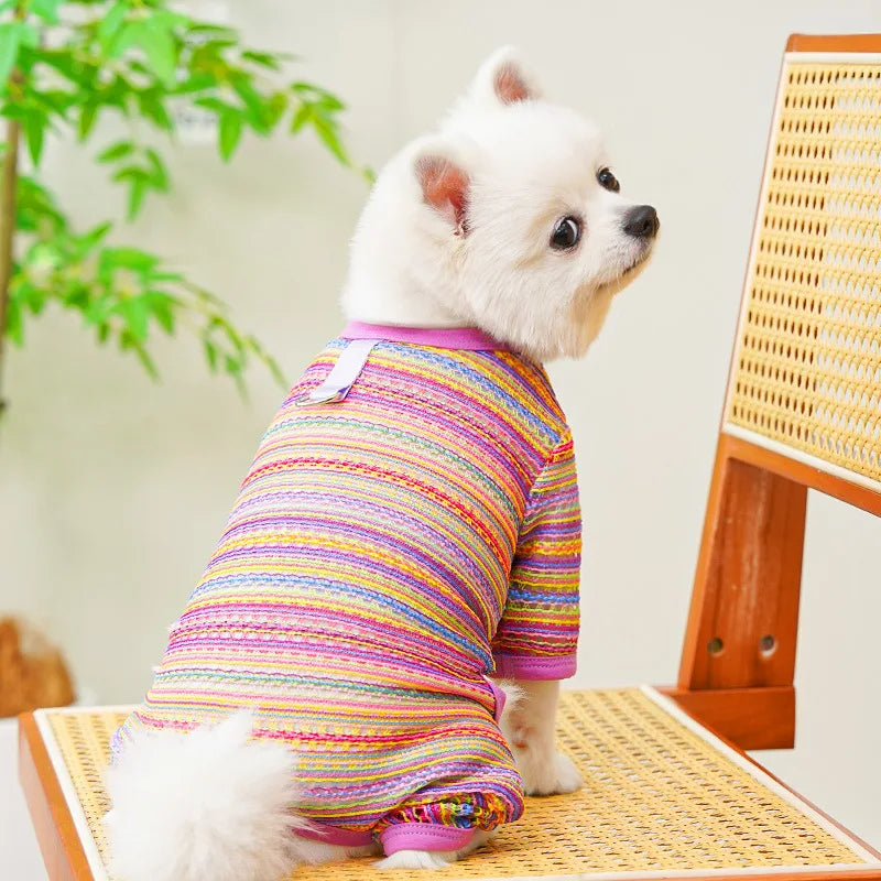 Summer Pet Clothes for Small Dogs Colorful Stripes Dog Jumpsuits Fashion Puppy Rompers Soft Cat Pajamas Pet Overalls Dog Outfits