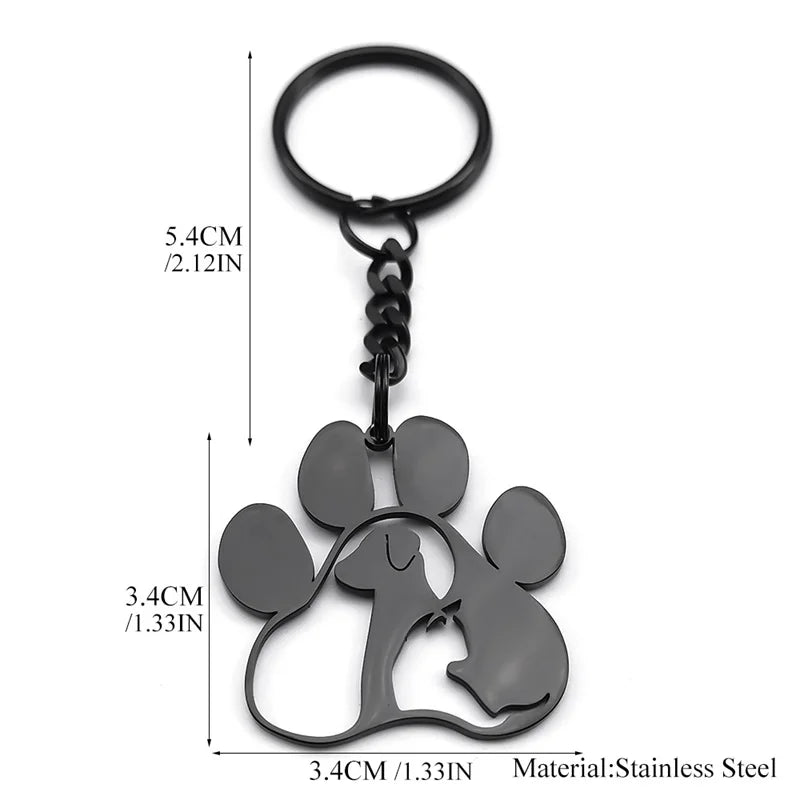 Cute Dog Cat Paw Keychain for Women Men Stainless Steel Animal Footprints Keyring Bag Charm Accessories Jewelry llaveros K8006S1
