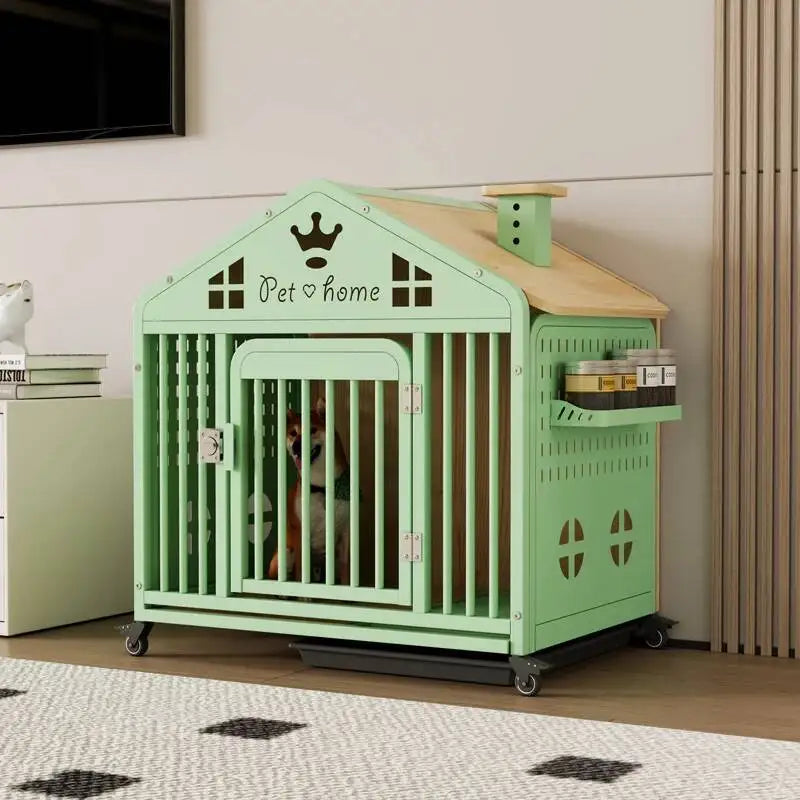 the DOG VILLA - Multi-Functional Solid Wood Steel Frame Pet Dog Villa, Small/Medium-Sized Dog Cage, Indoor Outdoor Dog Cage, Dog Bed with Toilet