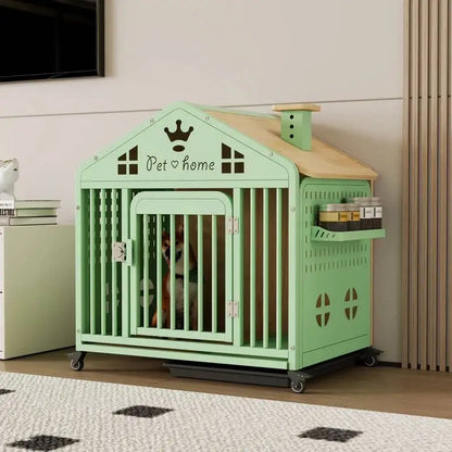 the DOG VILLA - Multi-Functional Solid Wood Steel Frame Pet Dog Villa, Small/Medium-Sized Dog Cage, Indoor Outdoor Dog Cage, Dog Bed with Toilet
