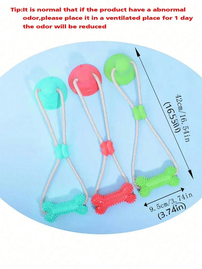 A TPR dog gnaws on a toy sucker bottom bone and grinds its teeth with a bite-resistant training stick