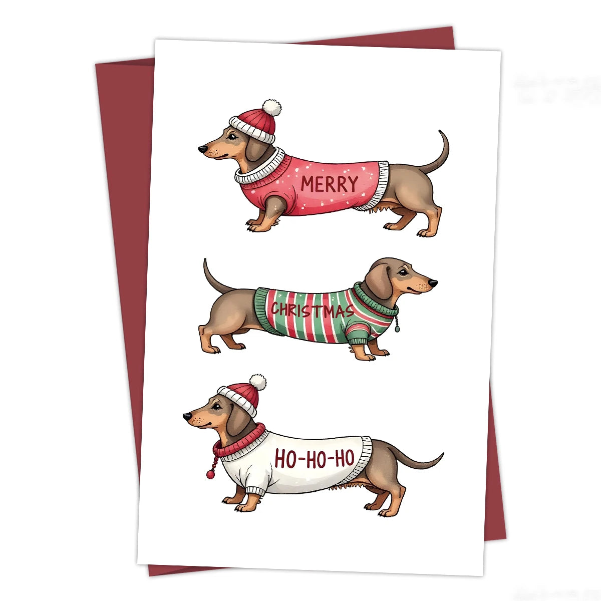 Funny Dachshund Christmas Greeting Card with Envelope,Merry Christmas Cards Perfect for Dog Lovers,Pet Owner, Holiday Gift Cards