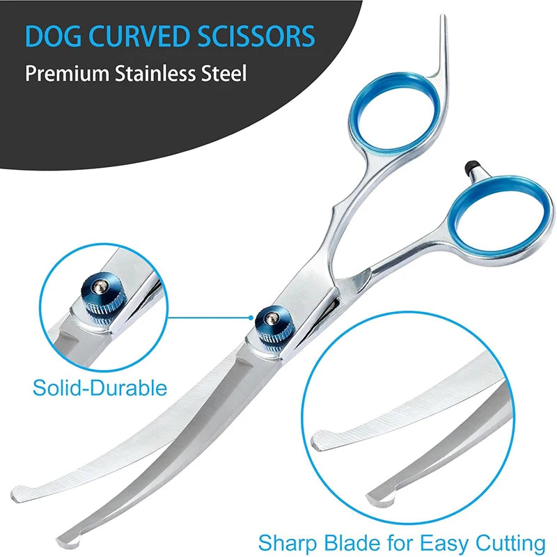 5 in 1 Dog Grooming Scissors Kit for Grooming with Safety Round Tips Stainless Steel Thinning Shears Dog Pet Cat Shears