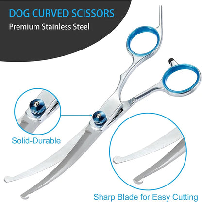 5 in 1 Dog Grooming Scissors Kit for Grooming with Safety Round Tips Stainless Steel Thinning Shears Dog Pet Cat Shears