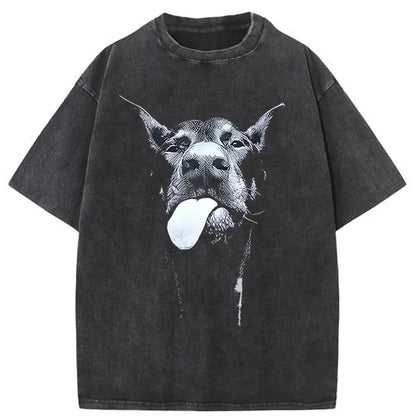 the ALPHA ATTITUDE - Men Gothic Letter Dog Printed T-Shirt, Hip Hop Streetwear Punk Summer Vintage Washed Oversized T-Shirts