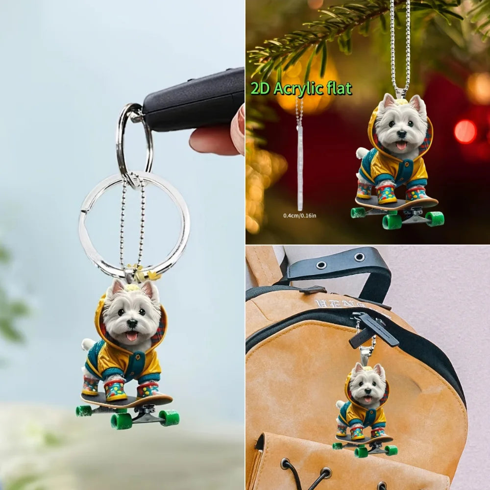 Cartoon Terrier Skateboarding Dog Keychain Cute Puppy Pendant Versatile Charm for Car,Backpacks,Home,Festive Party,Gift & Decor