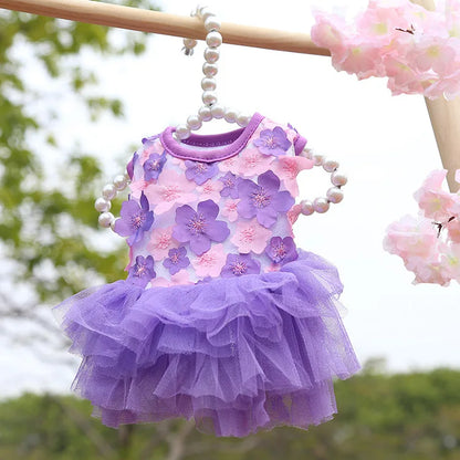Lace Chiffon Dress for Small Dog Floral Dress Party Birthday Puppy Wedding Dress Summer Cute Costume Clothes for Pet Dogs Cat