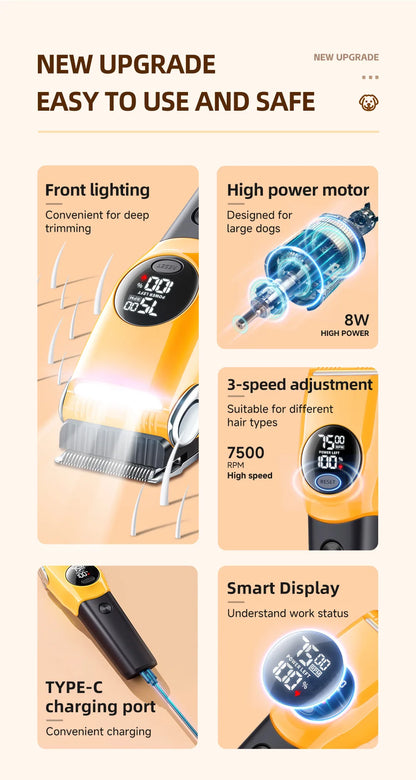 Pet Clipper Professional Dog Hair Trimmer Cat Grooming Shaver 7500/min LED suitable for large, medium, and small pets Trimmers