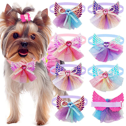 50/100PCS Lace Diamond Dog Bow Tie Small Dog Cat Puppy Bowties Wedding Dog Supplies Dog Grooming Accessories For Small Dogs