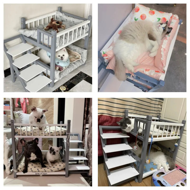 the DOGGY BUNKBED - Dog Bed, Solid Wood Princess Bed, Dog/Cat Under Pet Bunk Bed, High and Low Off the Ground Moisture-Proof Cat Kennel/Dog Kennel