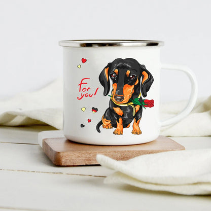Funny Dachshund Print Creative Enamel Mug Coffee Wine Mugs Cartoon Dogs Paw Party Drink Beer Juice Milk Cups Gifts for Lover Dog