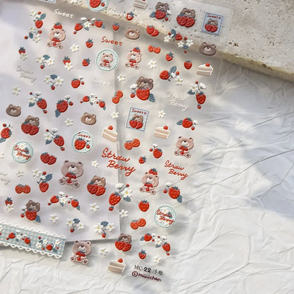 Graffiti Cat Claw Rabbit Bunny Bear Dog Flower Lovely Animal Fruit Dim Sum Candy Sunflower Adhesive 5D Nail Art Stickers Decal