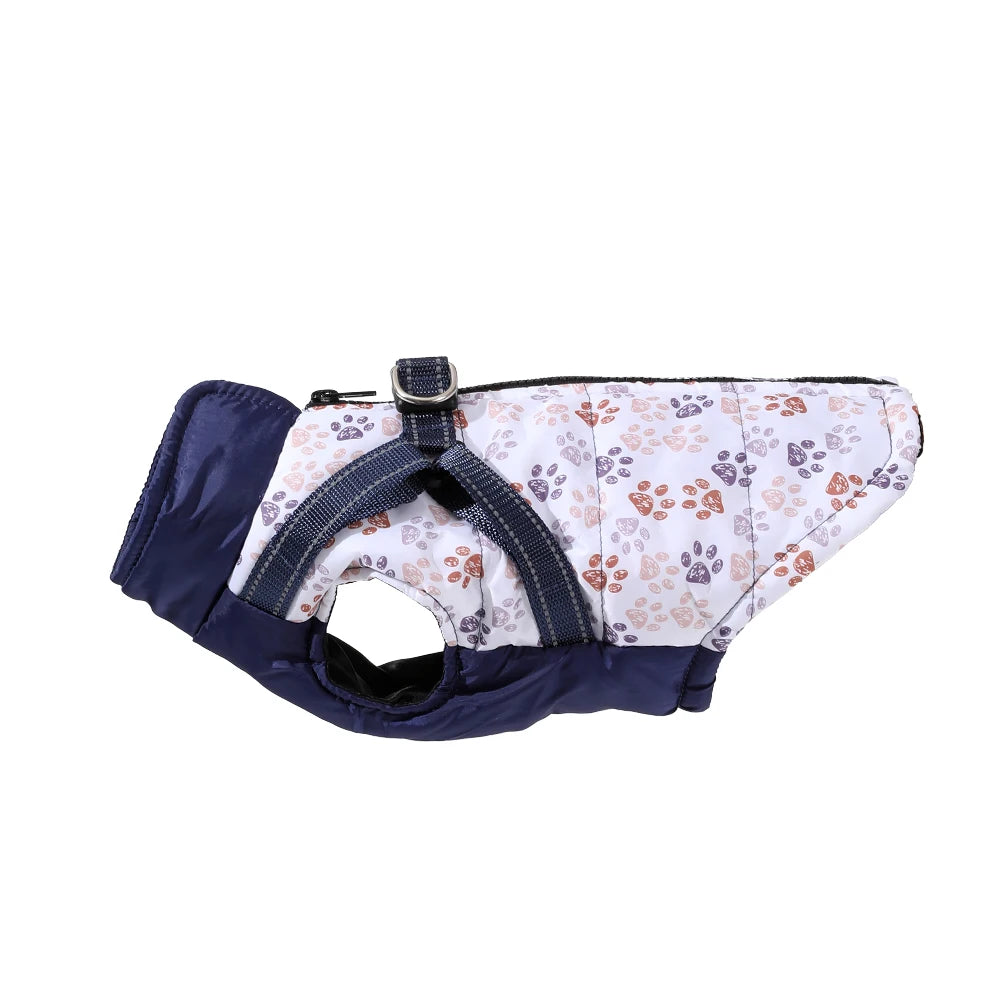 Winter Warm Pet Dog Coat For Small Medium Dogs Cat Jacket with Harness Puppy Foorprint Windproof Clothing French Bulldog Costume