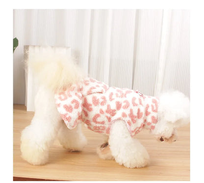 New Arrival Fleece Dog Dress Winter Leopard Print - Cute Princess Gown Outfit for Teddy Puppy Small Dogs Clothing