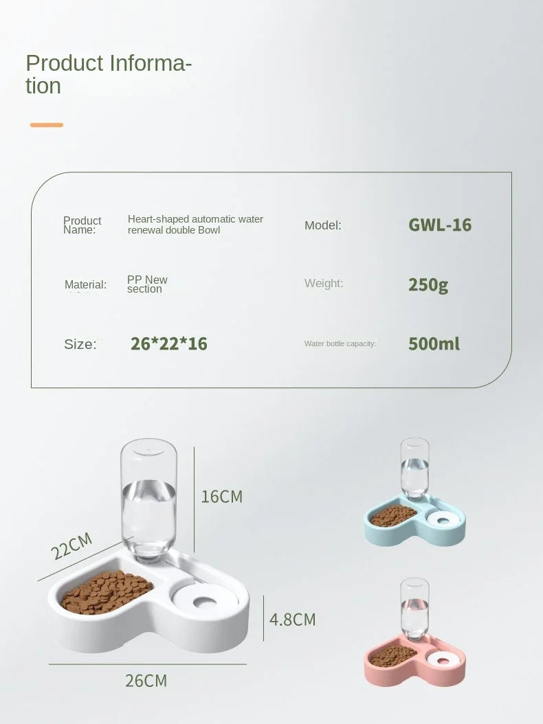 Cat Bowl and Dog Bowl Double Bowl Protects Cervical Vertebra Automatic Drinking Fountain and Food Bowl, Automatic Drinking Fountain for Dogs and Cats, Pet Drinking Supplies