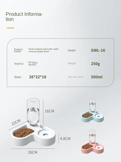 Cat Bowl and Dog Bowl Double Bowl Protects Cervical Vertebra Automatic Drinking Fountain and Food Bowl, Automatic Drinking Fountain for Dogs and Cats, Pet Drinking Supplies