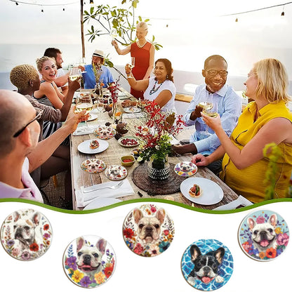 A set of 6-piece cute wooden round coasters with a little dog pattern is suitable for Thanksgiving and Mother's Day decoration