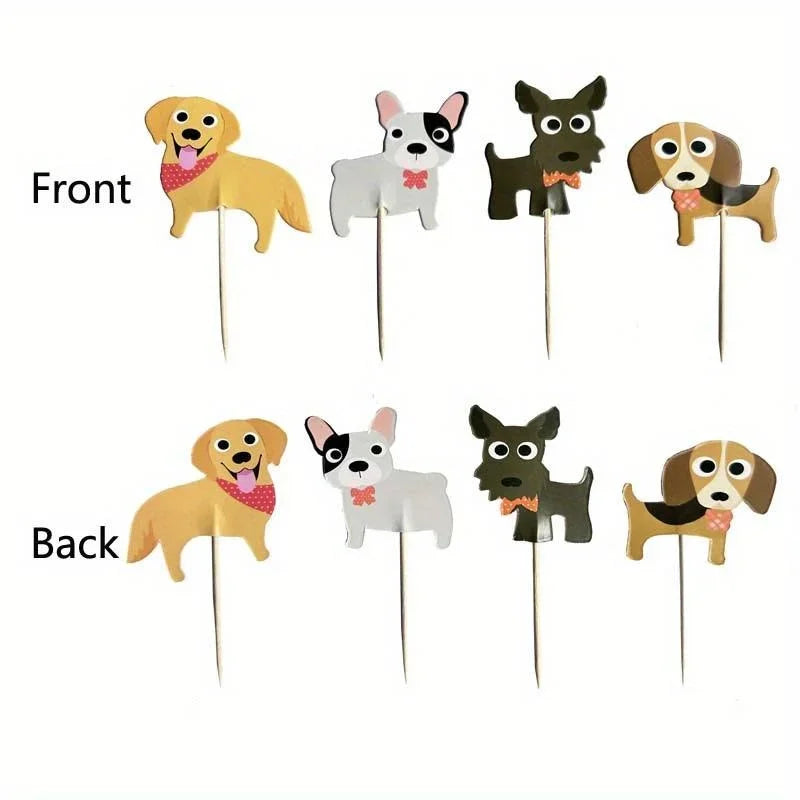 24Pcs Cute Puppy Dog Cupcake Topper Animals Cake Picks Decoration for Kids Birthday Party Baby Shower Pet Themed