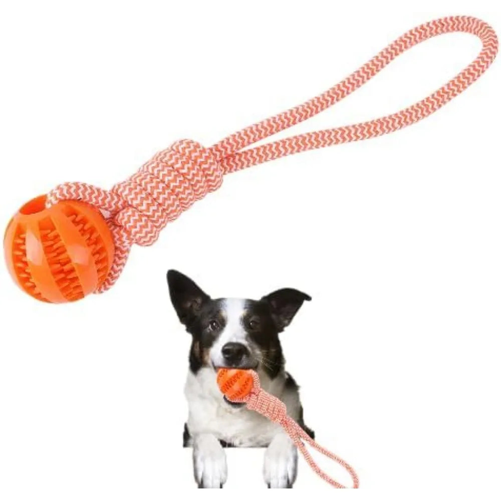 Dog Rope Ball Bite Resistance Training Ball with Rope Interesting Puzzle Teething Toy for Molar Teeth Cleaning Boredom Relieving