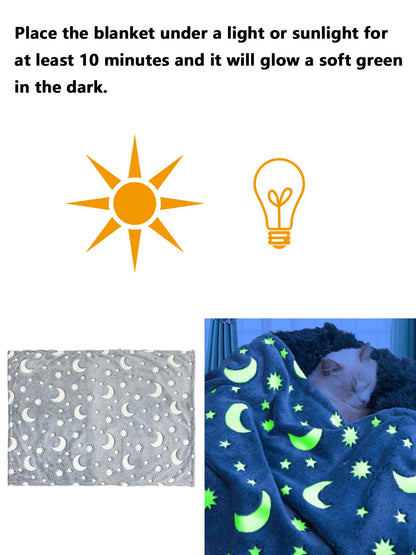 Dog Blanket Luminous,Star Moon Pattern Soft Plush Pet Comfortable Blanket Throw Blanket Glow in The Dark For small medium Pet