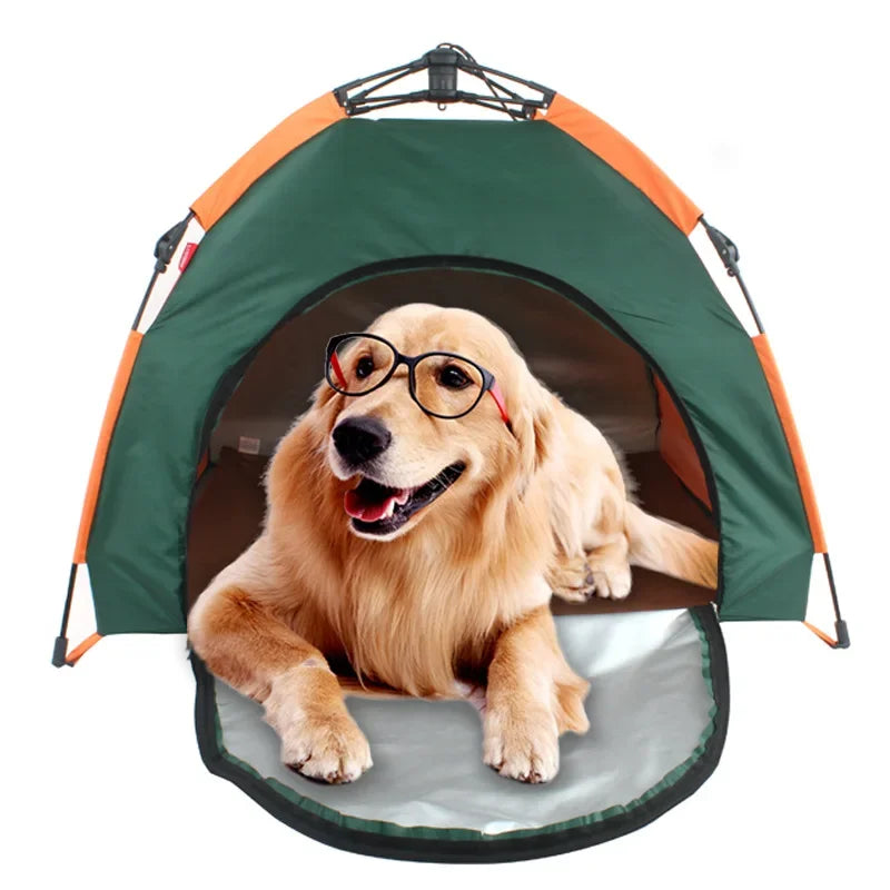 the HAPPY CAMPER - Pet Tent Portable Automatic Folding Teepee, Dog Bed House with Cushion, Easy Assemble Fit Golden Retriever - Husky Outdoor/Indoor