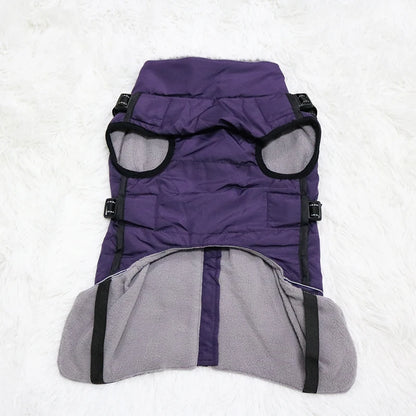 Waterproof Dog Clothes with Harness for Medium Large Dog Winter Warm Fur Collar Pet Dog Jacket Reflective French Bulldog Costume