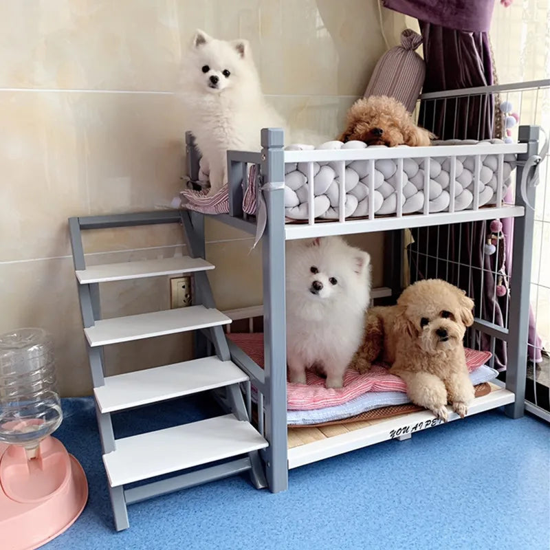 the DOGGY BUNKBED - Dog Bed, Solid Wood Princess Bed, Dog/Cat Under Pet Bunk Bed, High and Low Off the Ground Moisture-Proof Cat Kennel/Dog Kennel