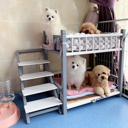 the DOGGY BUNKBED - Dog Bed, Solid Wood Princess Bed, Dog/Cat Under Pet Bunk Bed, High and Low Off the Ground Moisture-Proof Cat Kennel/Dog Kennel